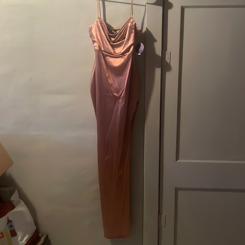 Rose gold Windsor maxi dress with slit NWT